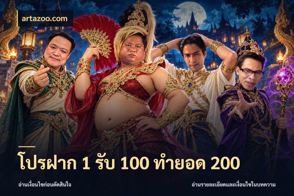 โปรฝาก 1 รับ 100 ทำยอด 200 โปรกับเกมที่ชอบเลือกให้ตรงสไตล์ ในมุม artazoo.com
